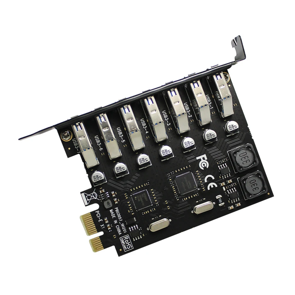 

PCI-E to USB 3.0 PCI Express Riser Card High Speed 7 Ports Multiplier Hub Add on Card for Desktop PC Computer