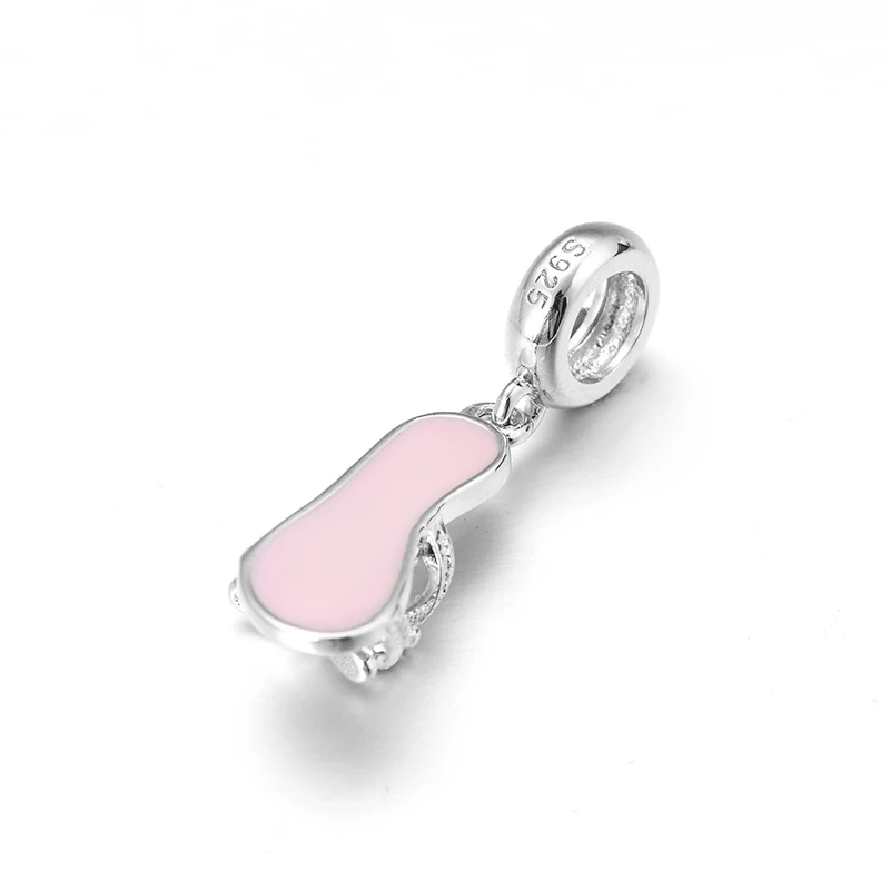 Стерлинговое Серебро 925 пробы сделай сам бант розовые Тапочки изящные подвески