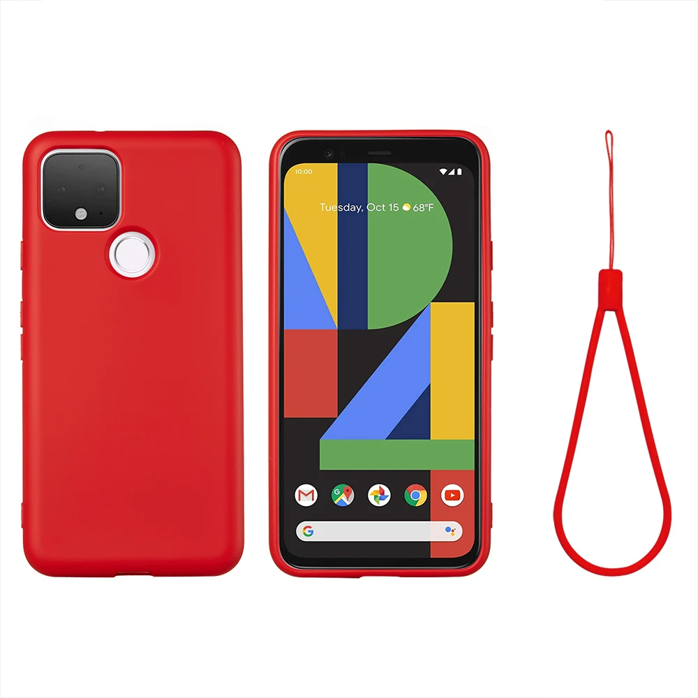 Мягкий чехол из жидкого силикона для Google Pixel 6 5 5a / 4a 5G 4G противоударный с ремешком