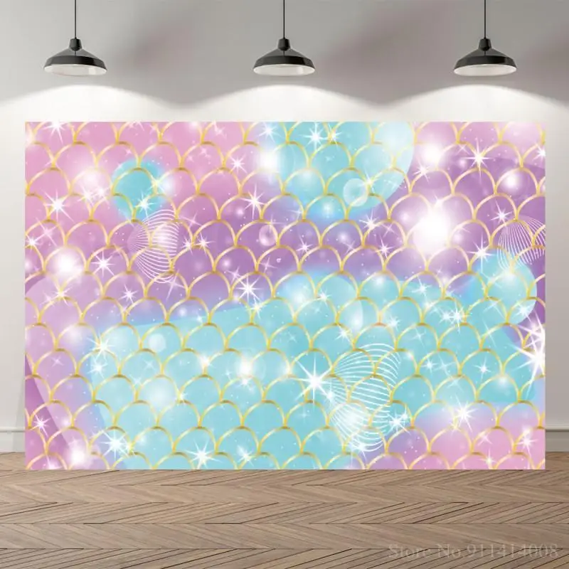 

Light Bokeh Newborn Baby Shower Photo Background Fish Scales Mermaid Girl Princess Birthday Backdrops Photography