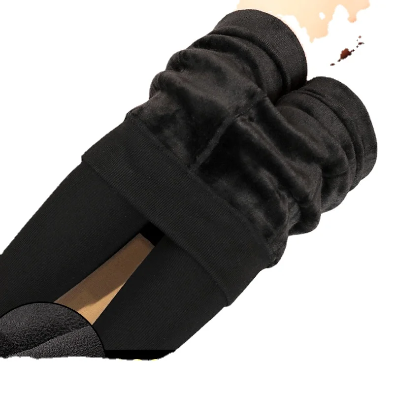 

Black plus velvet thick high-waist leggings women's slim stretch line stepping autumn and winter plus velvet socks