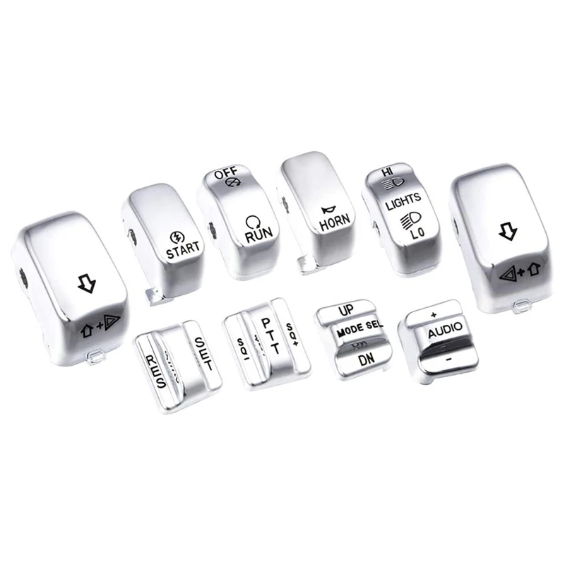 

10 шт., хромированные колпачки для кнопок управления мотоциклом для Touring FLHX FLTRX Street Electra Glide 96-Up