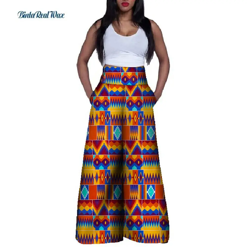 Модные женские брюки с Африканским принтом высокой талией Bazin Rich 100% хлопок