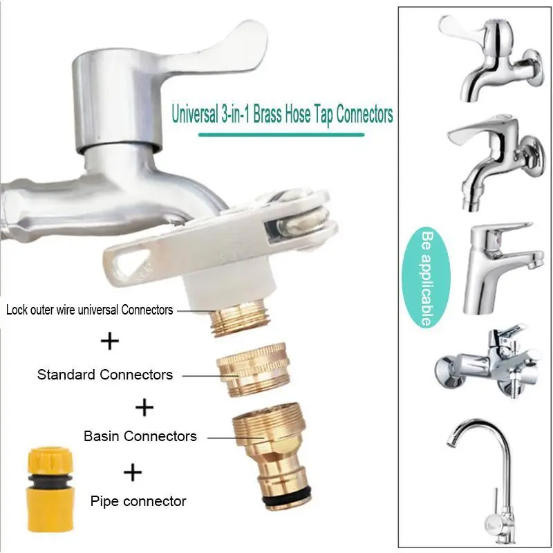 

Universal 3-in-1 Brass Hose Tap Connectors Set