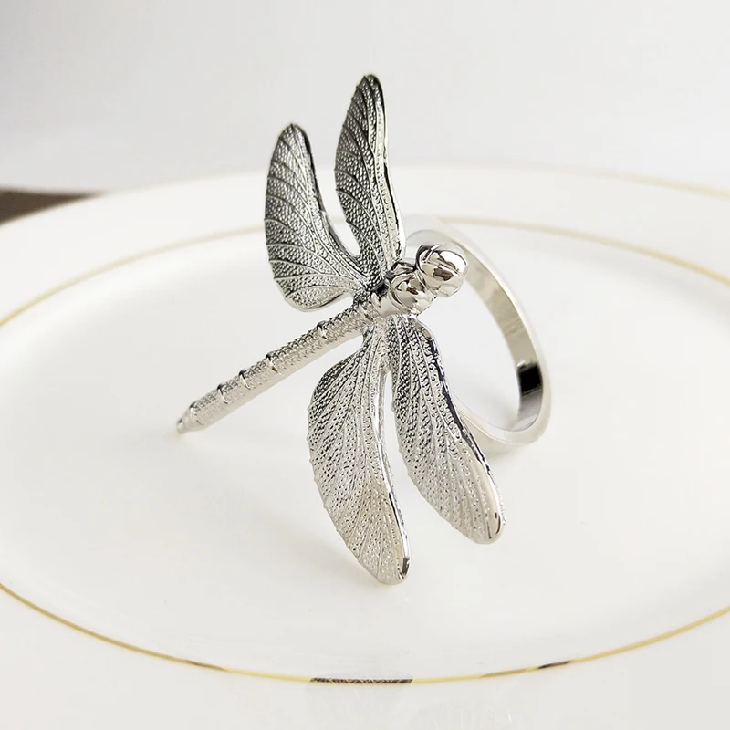 

6PCS Dragonfly Napkin Ring Silver DIY Hotel Wedding Banquet Table Display Metal Napkin Buckle Christmas Decoration