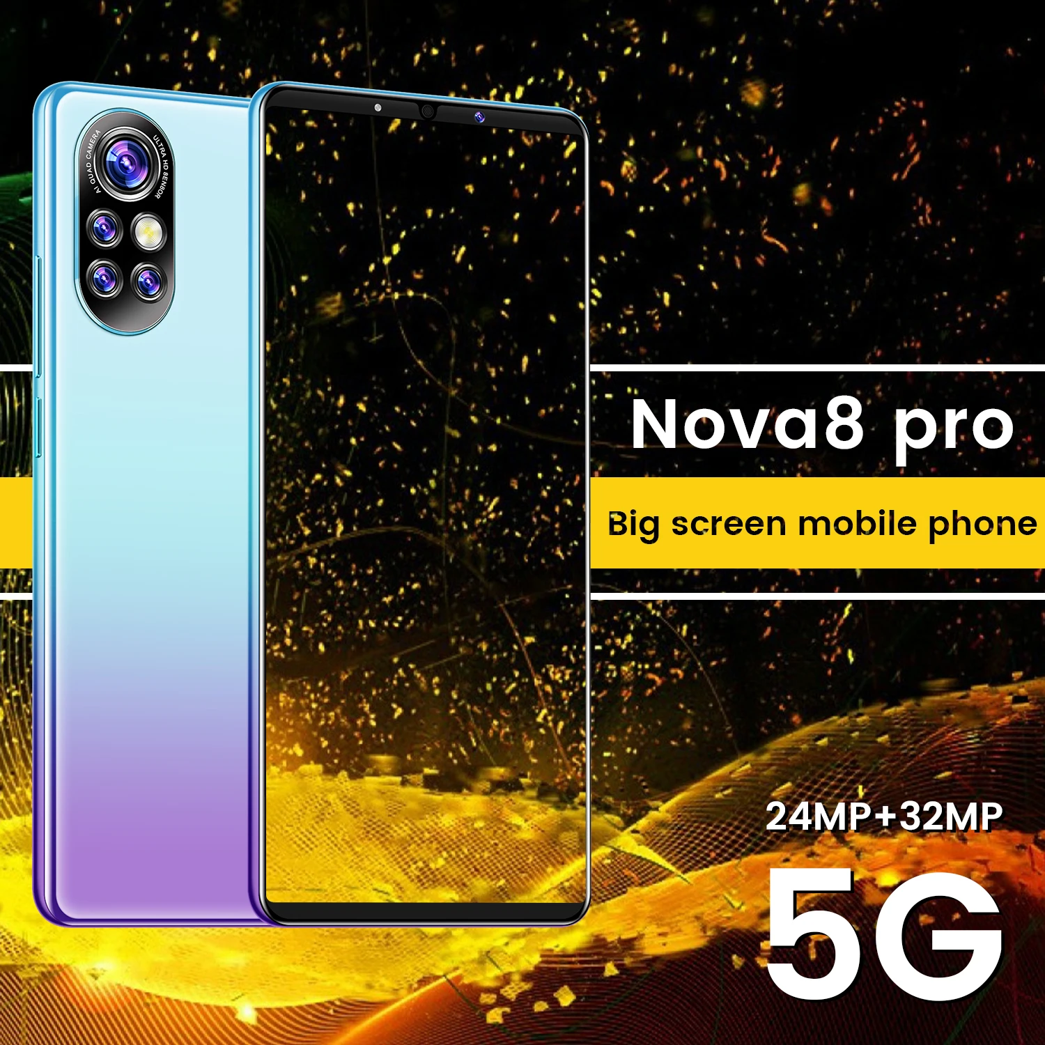 

2021 6.1inch Nova8 Pro 5200mAh 5G Global Version Smartphones Android 10 Cell Phones Unlocked 24MP+32MP MTK6889 16 GB 512 GB