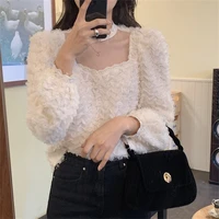 alien kitty apricot hollow out blouses women sweet vintage puff sleeves elegant 2022 spring ol casual hot office wear new tops