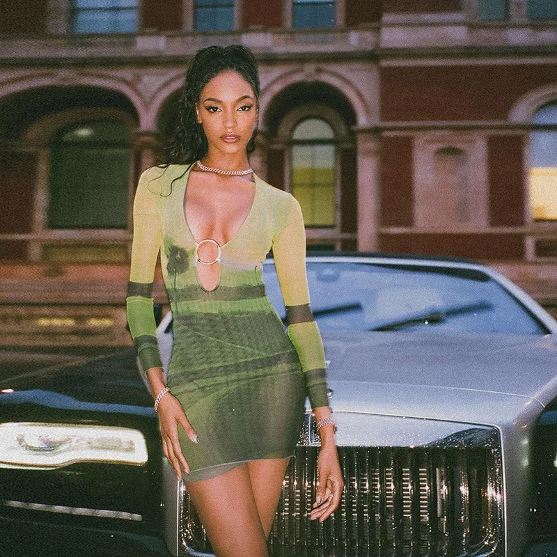 Женское платье с длинным рукавом летнее пикантное элегантное Клубное уличное