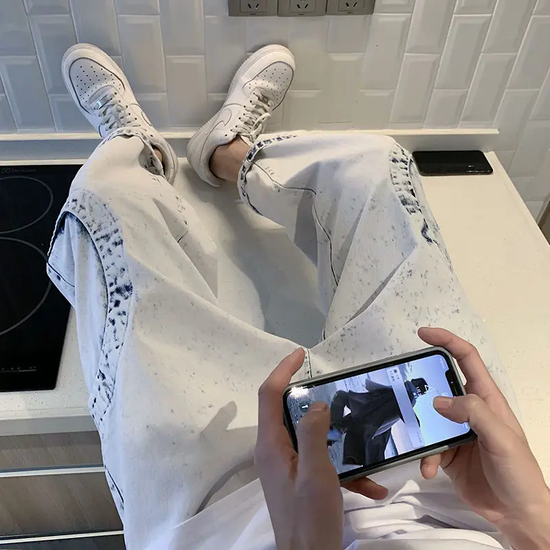 

2021 Spring And Autumn New Youth Popular Men's Loose Large Size Simple Tie Dye Jeans Fashion Casual Wild Straight Pants