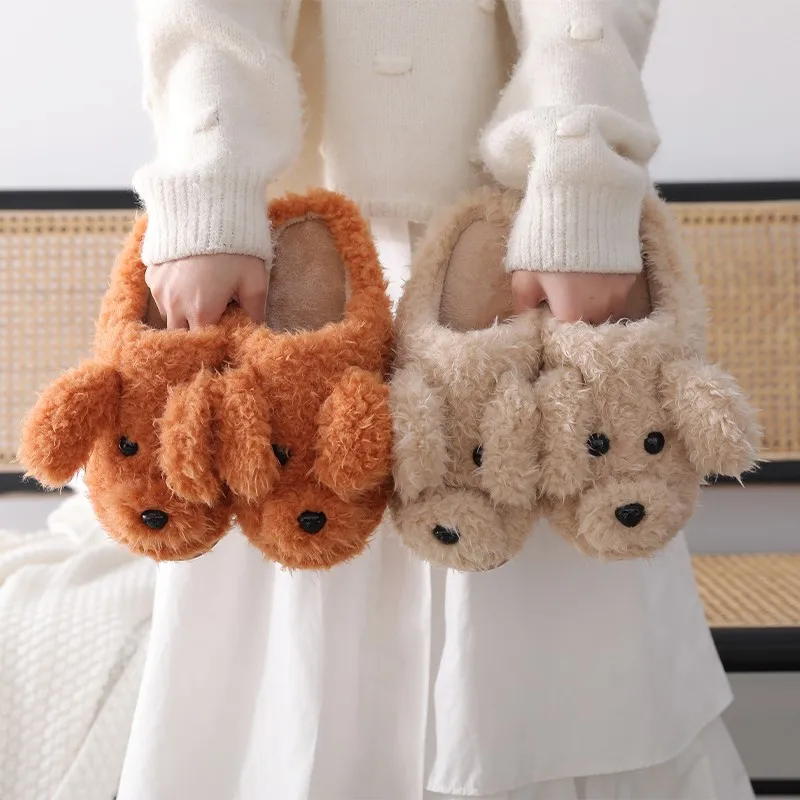 Меховые Шлепанцы женские мягкая подошва мультяшный Рисунок собаки сланцы зимняя