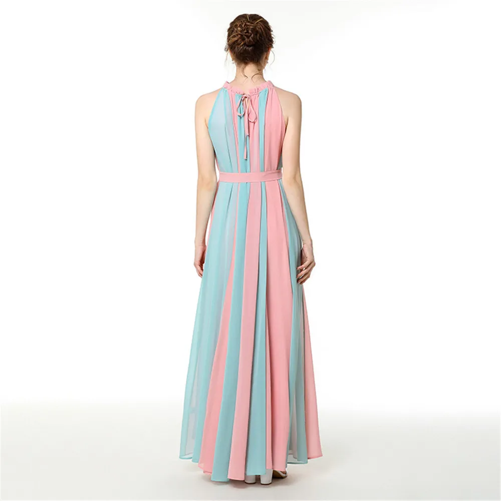 Женское вечернее платье-трапеция длинное шифоновое платье контрастных цветов с