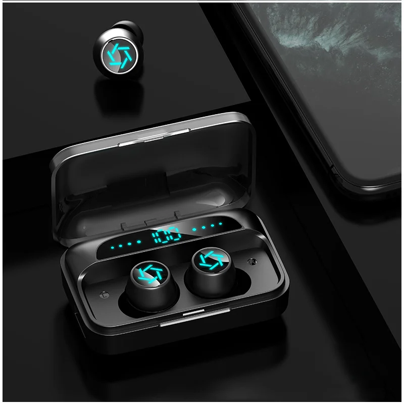 

Fone de ouvido sem fio v5.0, com bluetooth, som estéreo, esportivo, à prova d'água, com controle de toque