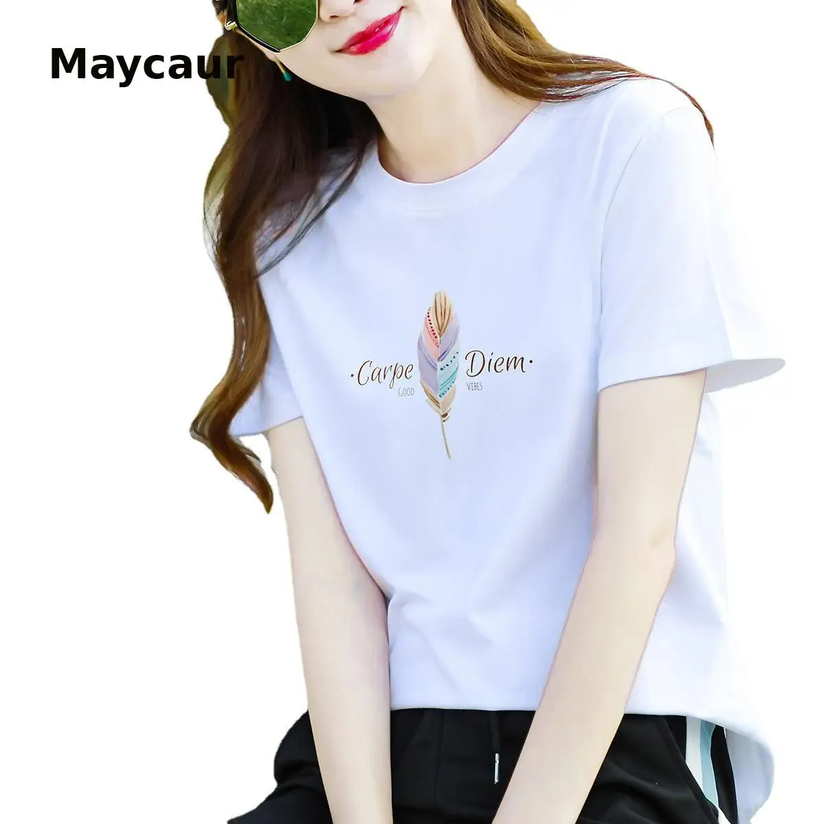 

2021 Summer New 100% Cotton Women's Short-sleeved Loose T-shirt Storage Women's Korean Version