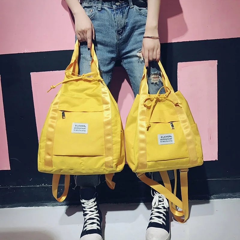 

Women String School Backpacks Fashion Preppy Style Yellow Schoolbag Soft 2021 New Female Students School Bags Shoulder Bags