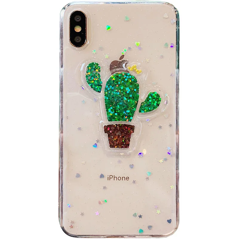 Чехол для iphone 8 силиконовый чехол 3D кактус Блестящий милый чехол для телефона coque iphone 7 7 Plus 6 6S 8 Plus X XR XS MAX