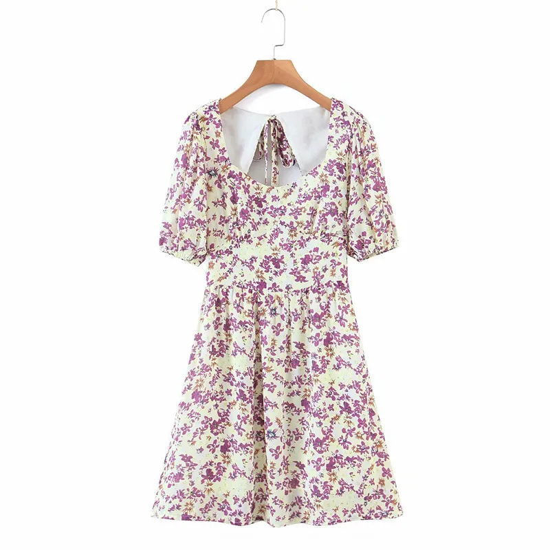 Женское короткое платье с открытой спиной кружевное Привлекательное цветочным