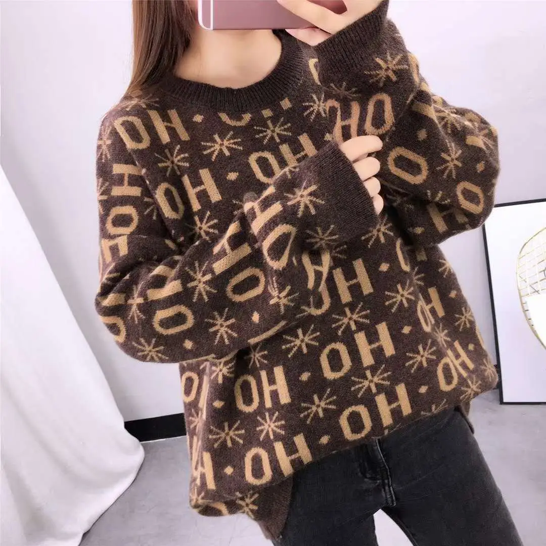 

Sweater Women 's Clothing Autumn and Winter 2021 New Korean Loose and Lazy Retro Pullover with Long Sleeve Knitted Backing