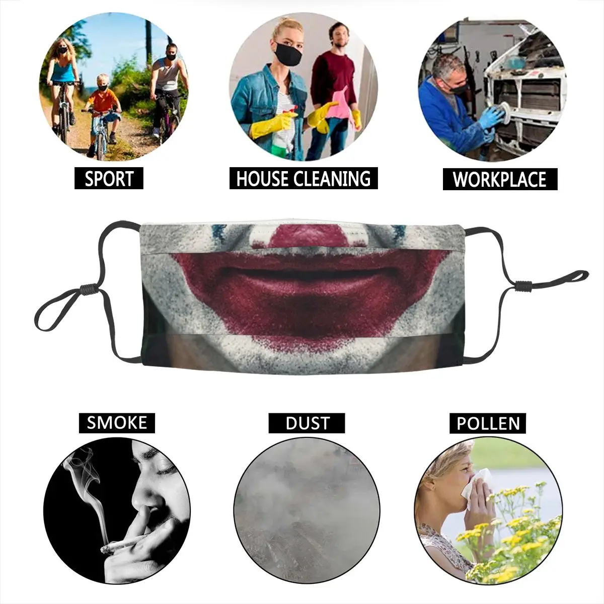 

Joker Clown Cosplay Mask Anti Haze Dustproof Halloween Party Grimace Joker Face Mask Protection Cover Respirator Mouth-Muffle