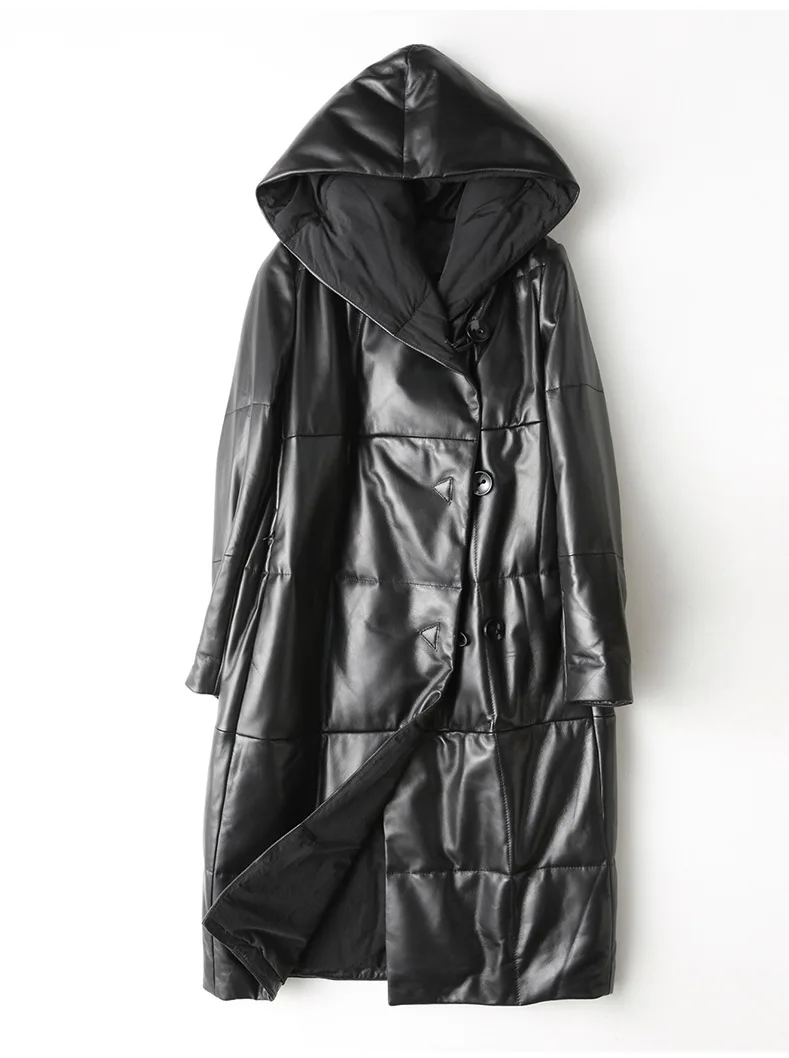 Свободная доставка новой подлинной куртки из ягненочьей кожи X- Long женской пуховик с капюшоном Овчина Оптовая розничная продажа OEM.