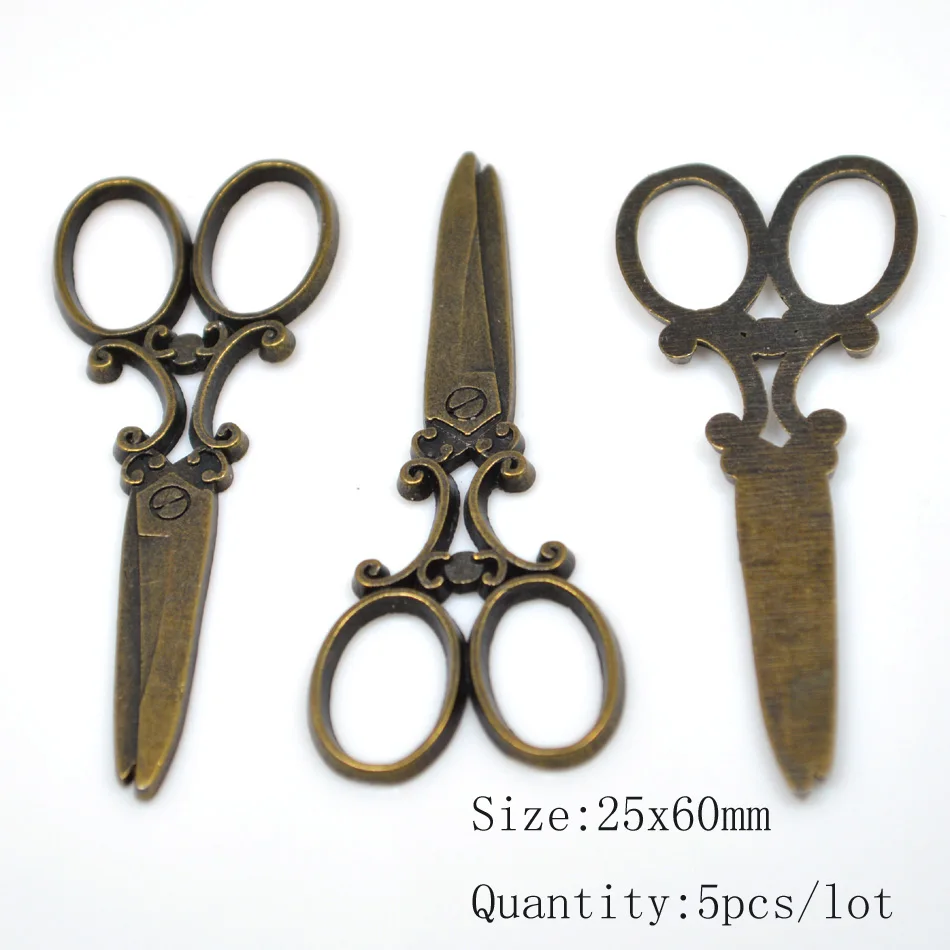 5 шт. металлические подвески в виде ножниц из античной бронзы 25 х60
