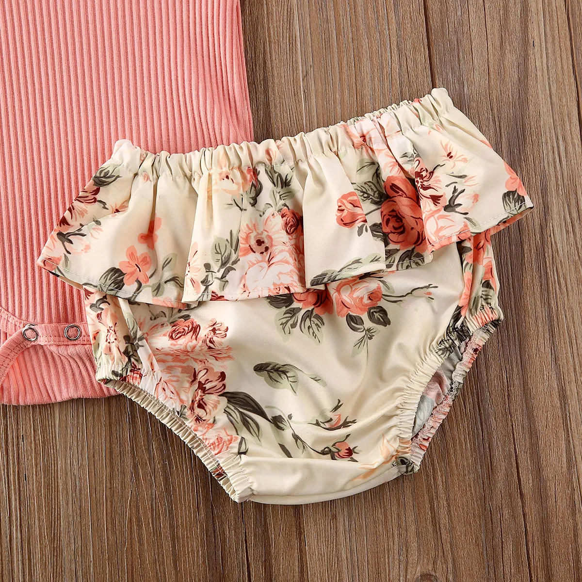

Summer Baby Clothing Newborn Infant Girl Ruffled Ribbed Romper Floral Shorts Headband 3Pcs Outfits Set Fashion Casual Suit 0-24M