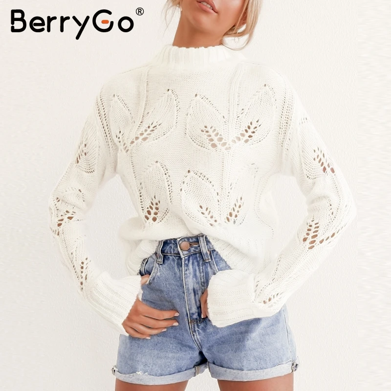 BerryGo повседневная водолазка женские вязаные свитера выдалбливают Осень-зима
