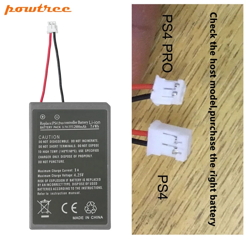 Powtree 2.0AH 2PK батарея и кабель для sony Playstation PS4 Pro Dual shock 4 Pro контроллер второго поколения CUH-ZCT2 или CUH-Z