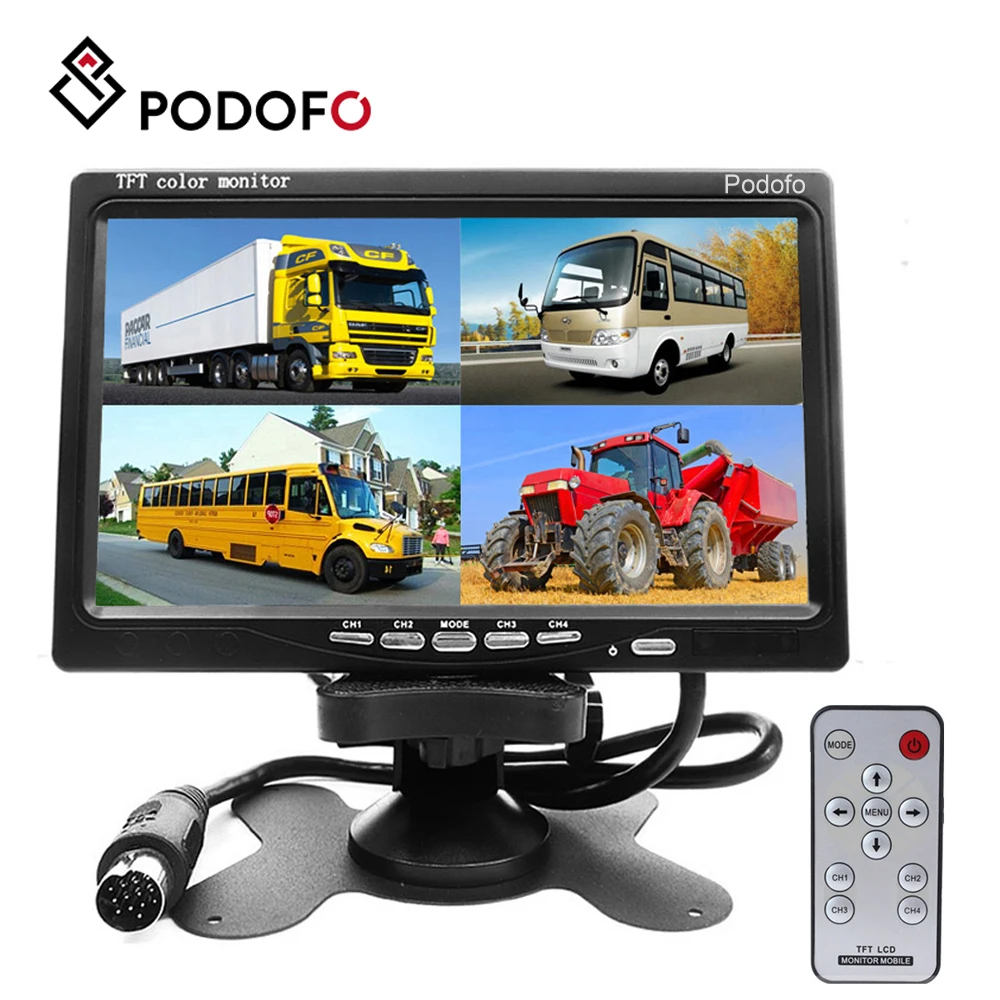 Podofo 7 "Сплит Quad монитор TFT LCD видео вход ПК аудио дисплей фронтальная камера