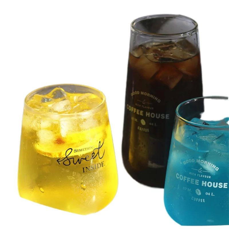 

Glass Cup Milk Coffee Juice Tea Wine Beer Breakfast Cup Transparent Simple Letter Heat Resistant Glass Mug Home Drinkware Gift