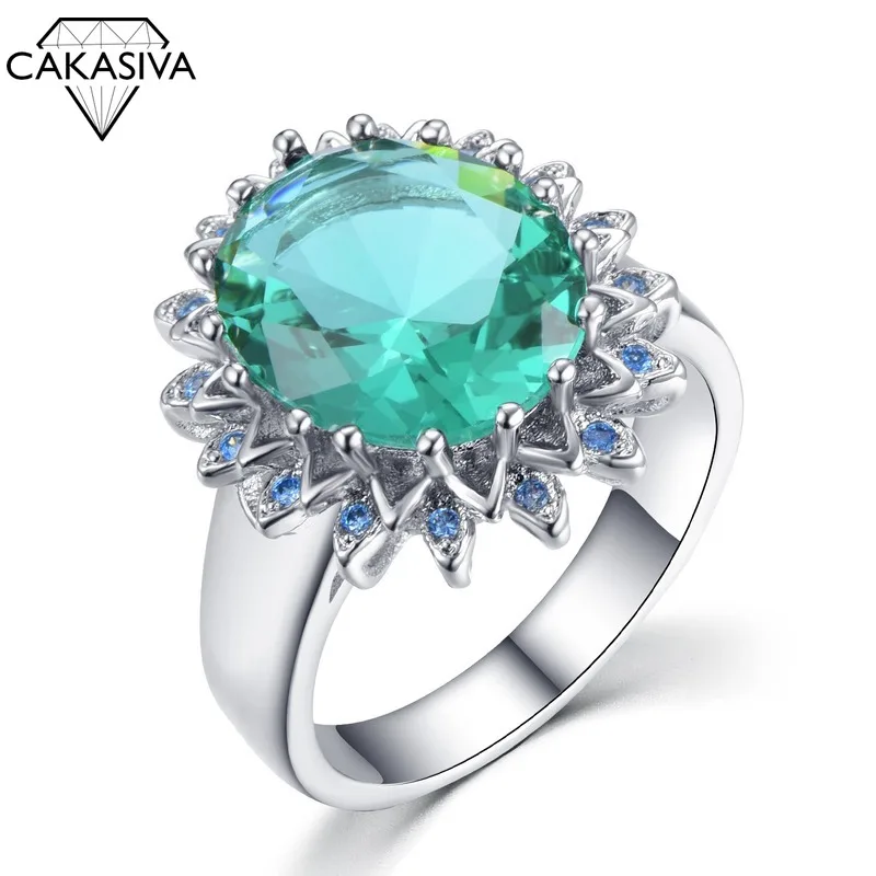 

925 Silver Emerald Egg-shaped Zircon Ring for Women Engagement Wedding Gift Jewelry Wholesale Lots Bulk