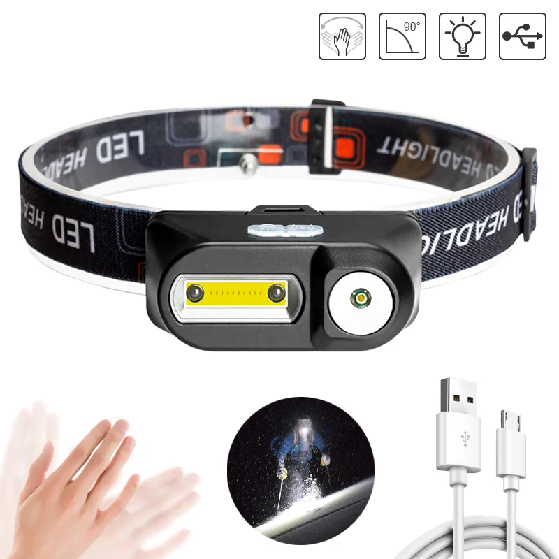 

COB Induction Headlamp XPG Led Camping Hiking Running Night Fishing Headlight Emergency Lantern 6 Modes Use 18650 Battery