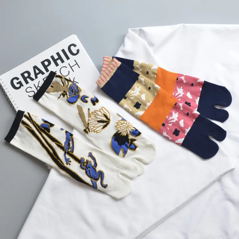 

Split Toe Socks 200 Needle Jacquard Combed Cotton Women's Socks Two-toed Socks In Tube Socks Fashion INS Socks Cute Socks
