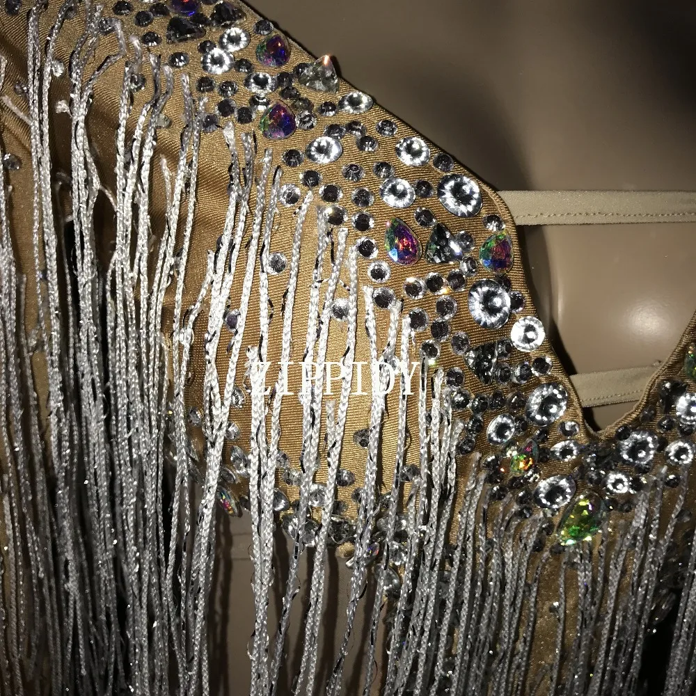 Откровенное Серебряное платье стразы с бахромой одежда для латиноамериканской