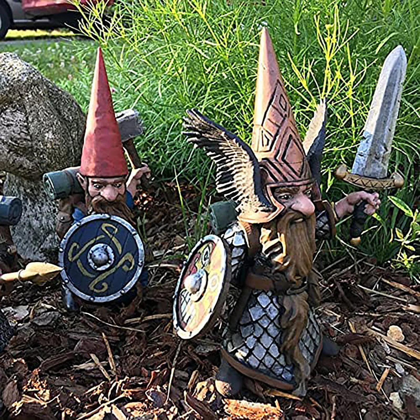 

Armored Dwarf Holding An Axe Resin Figurines Fighting Gnome Garden Statue Secret Unique Garden Decoration Posg Z ywicy