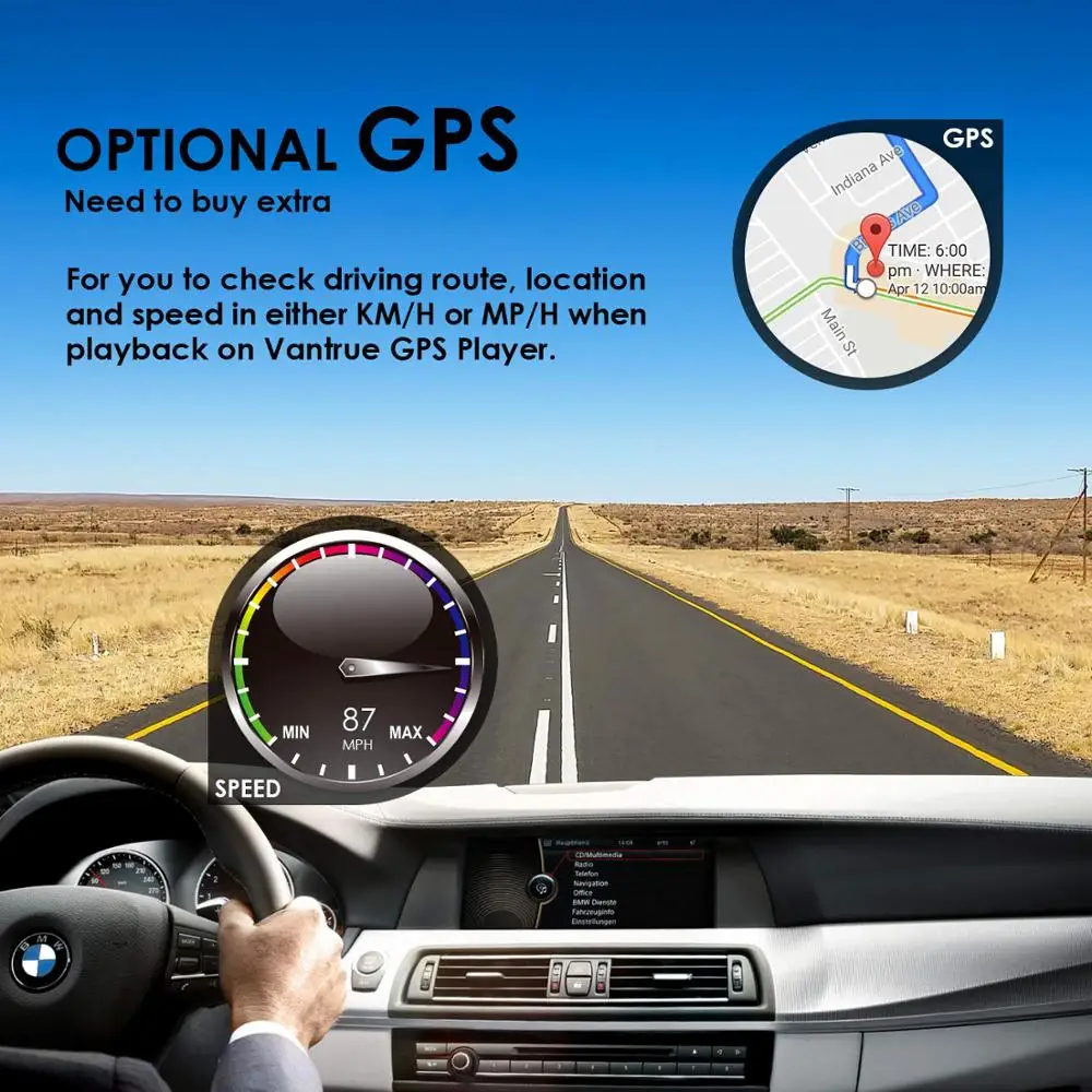 Vantrue N2 Pro видеорегистратор с двумя объективами 1080P Автомобильный + GPS модуль