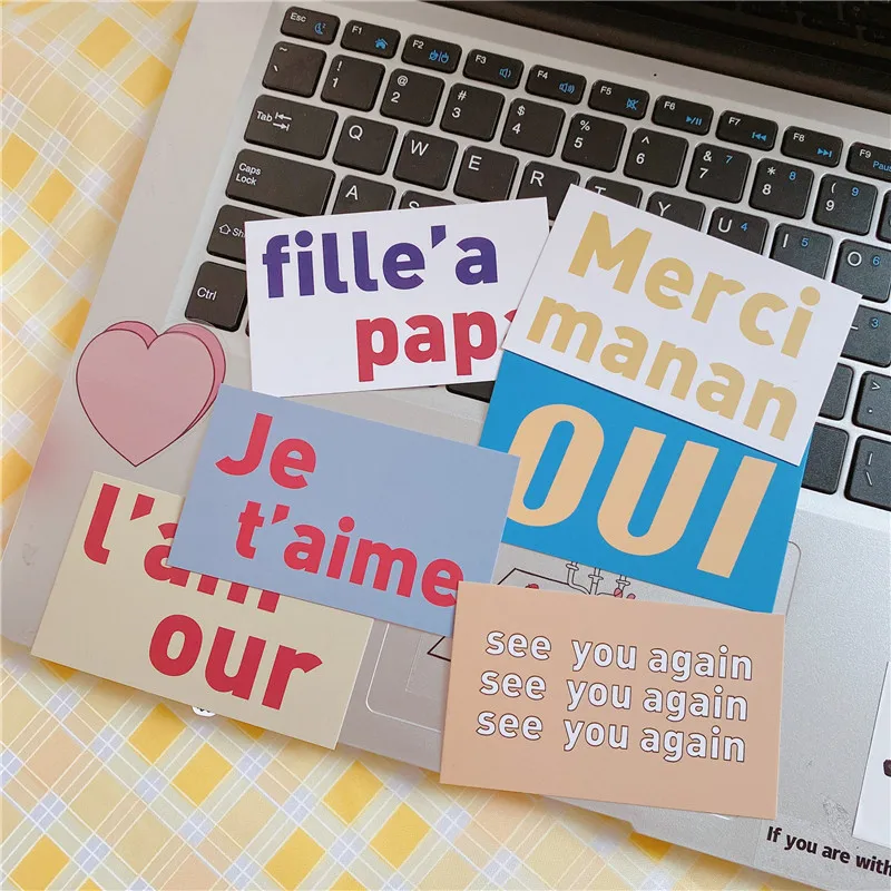 Ins Chic Simple English Decorative Card 6 Sheets Korean Contrast Color Creative Mobile Phone Shell Small Diy Wall Sticker | Канцтовары
