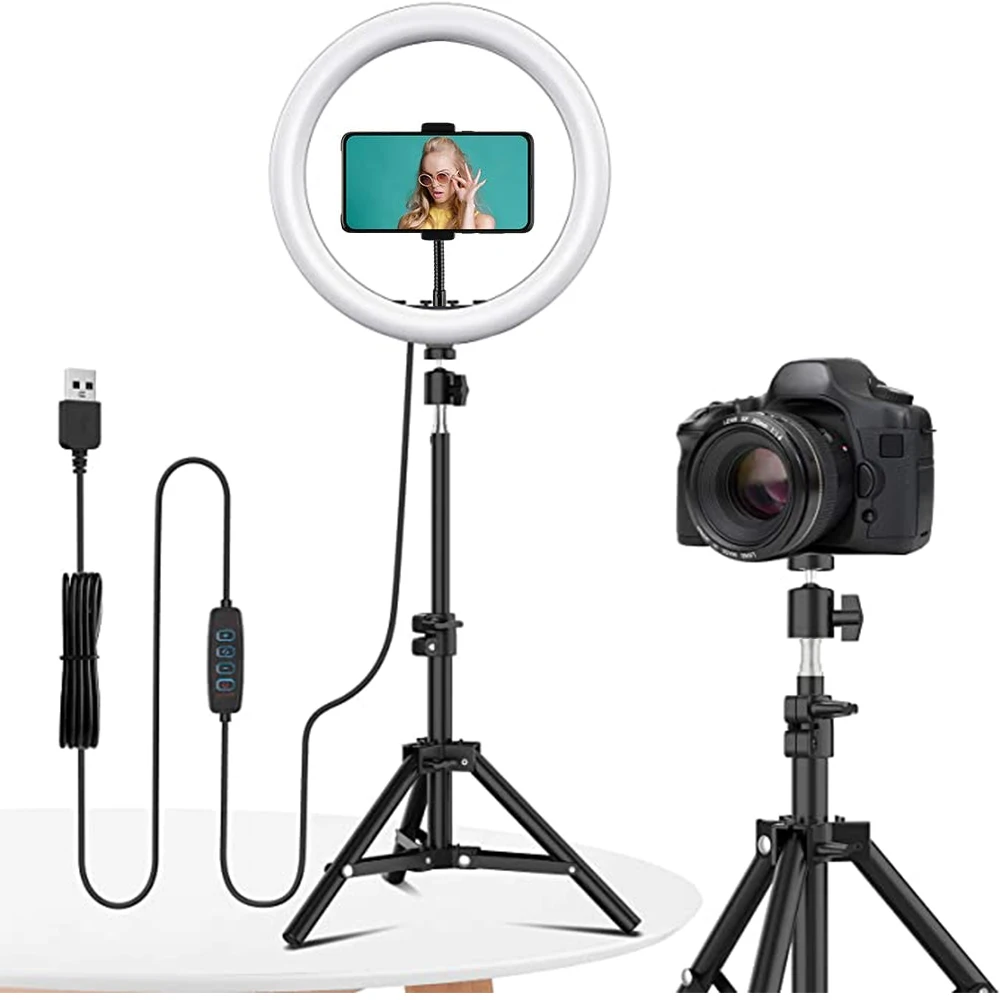 

LED Ring Lights for Makeup Selfie Photo Studio Hoop Light to Make Tik Tok Youtube VK Video Round Lamp with Tripod Phone Holder