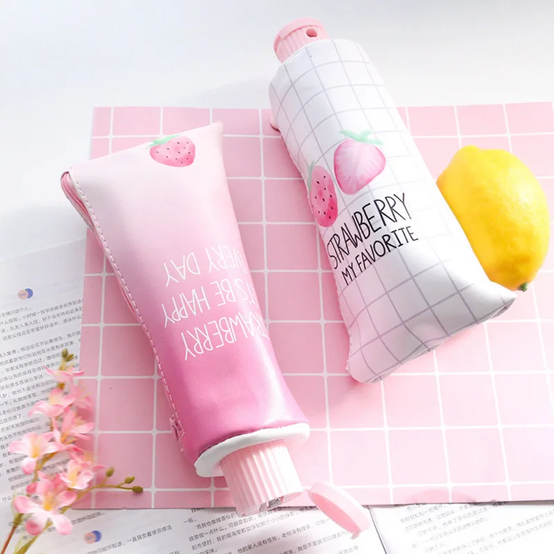 1 шт. зубная паста с ароматом клубники из искусственной кожи чехол карандаш