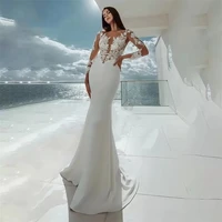 wedding dresses long sleeves mermaid white sexy illusion neck lace appliques elegant bridal dress gowns beach vestidos de noiva