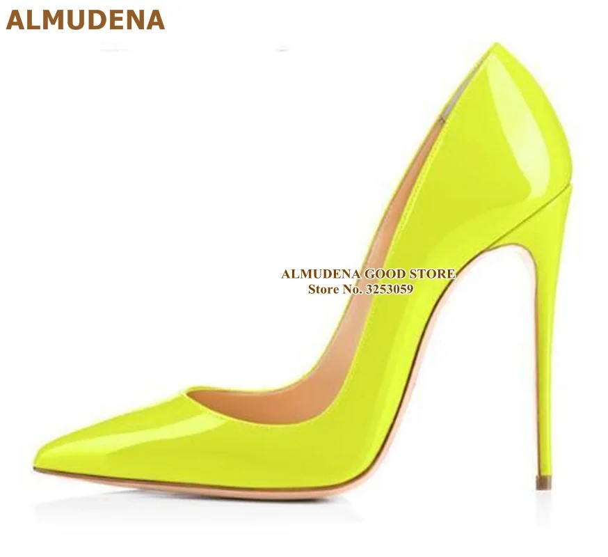 ALMUDENA/брендовые туфли-лодочки на шпильке 12, 10, 8 см модельные туфли из лакированной кожи дизайнерские свадебные туфли с острым носком на тонком каблуке размер 45