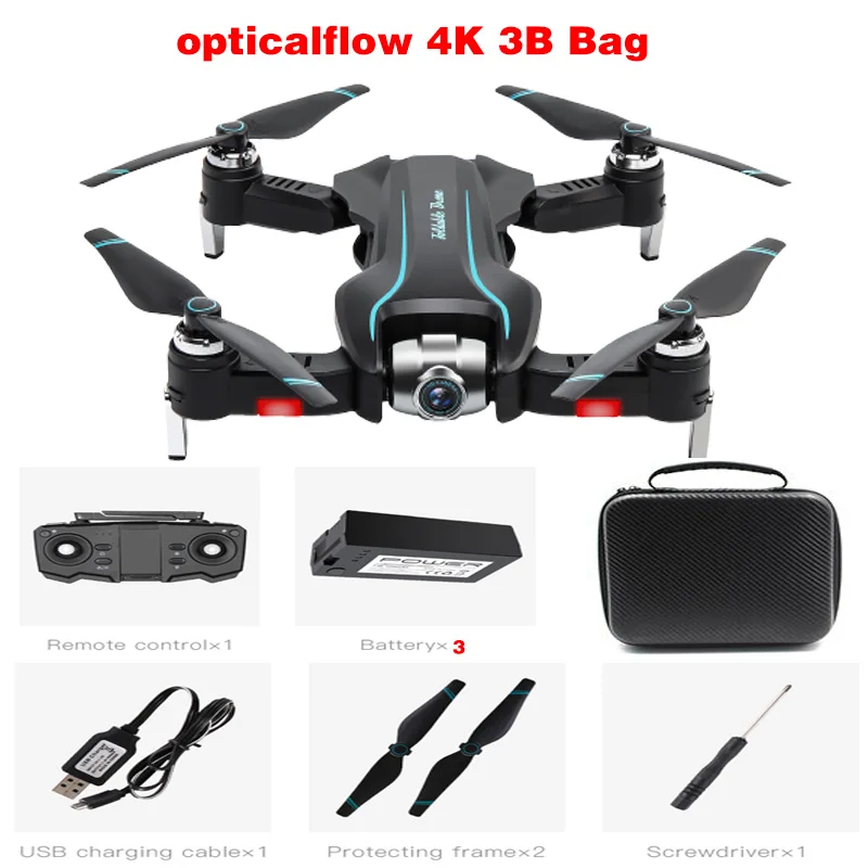 4K 3B Bag Новое поступление S17 Rc Drone 4k с двойной камерой оптический поток HD один ключ Возврат Регулируемый угол камера Вертолет игрушечные Квадрокоптеры - Цвет: 4K 3B Bag