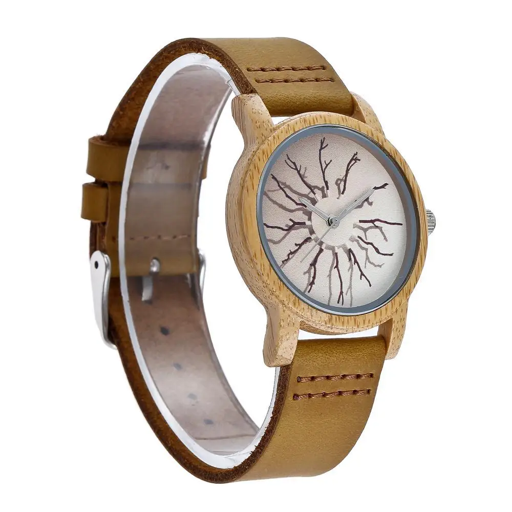 

Genuine leather strap bamboo Watch