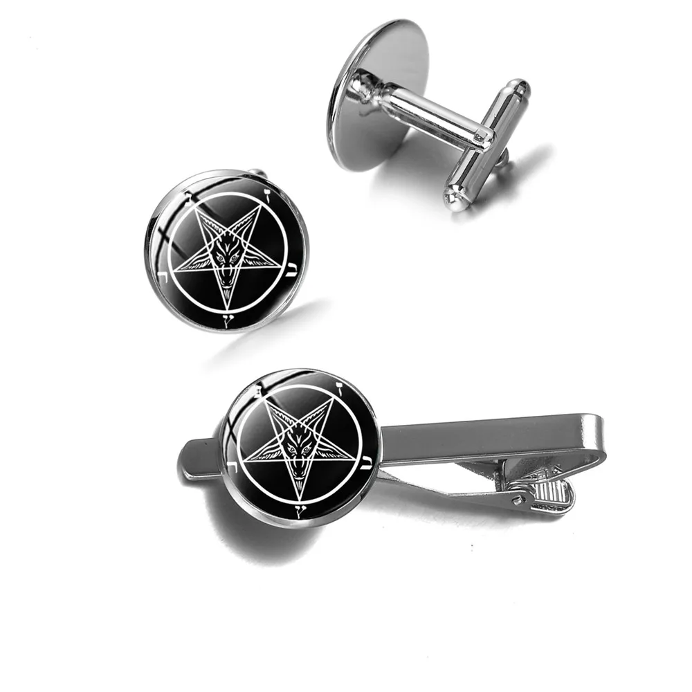 Винтаж сатанизма красный козьей шерсти запонки в форме головы и зажим для