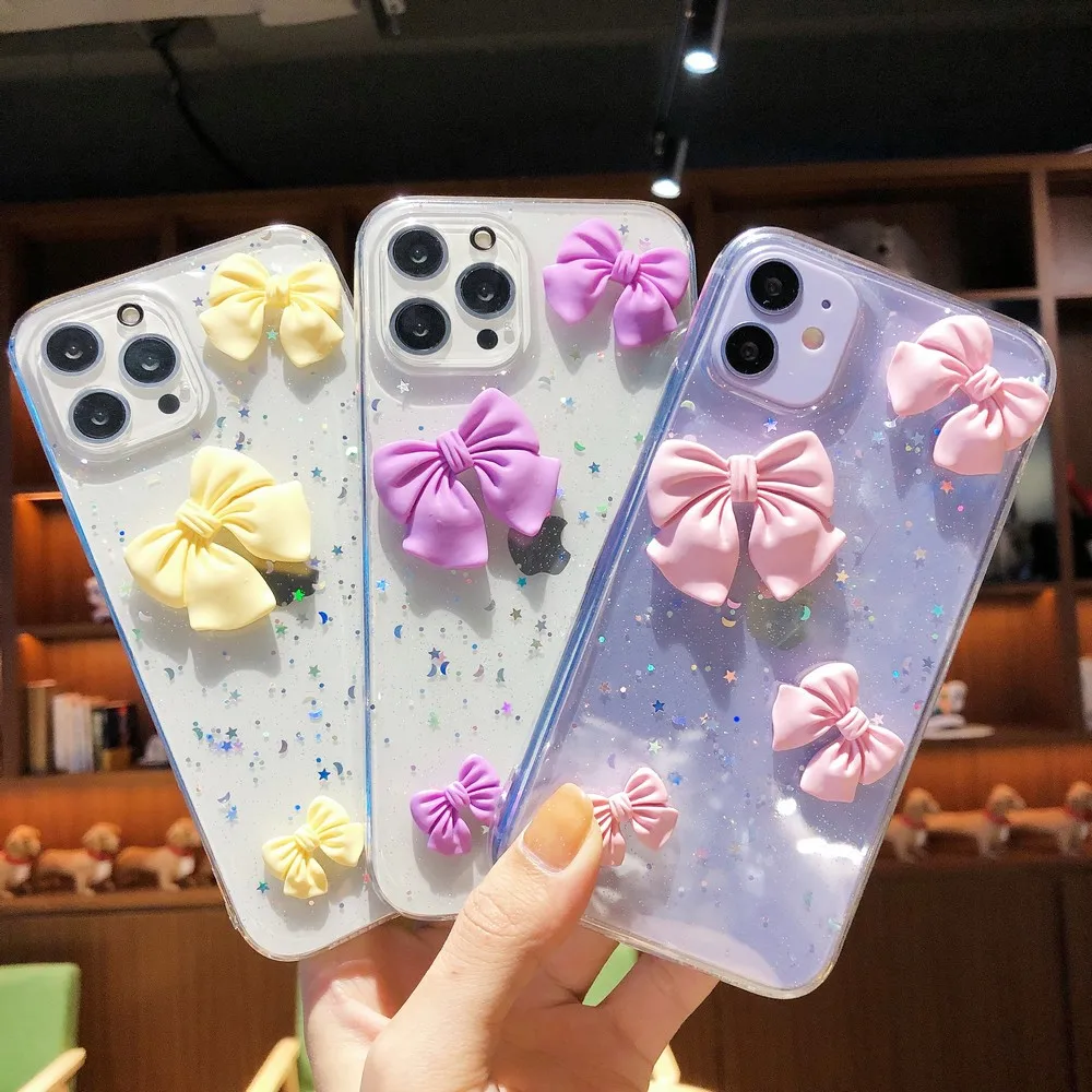 Новый чехол для телефона с 3D бантом и микро-клеем для iphone 13 12promax 7 8Plus 12min 11promax XSMax XR