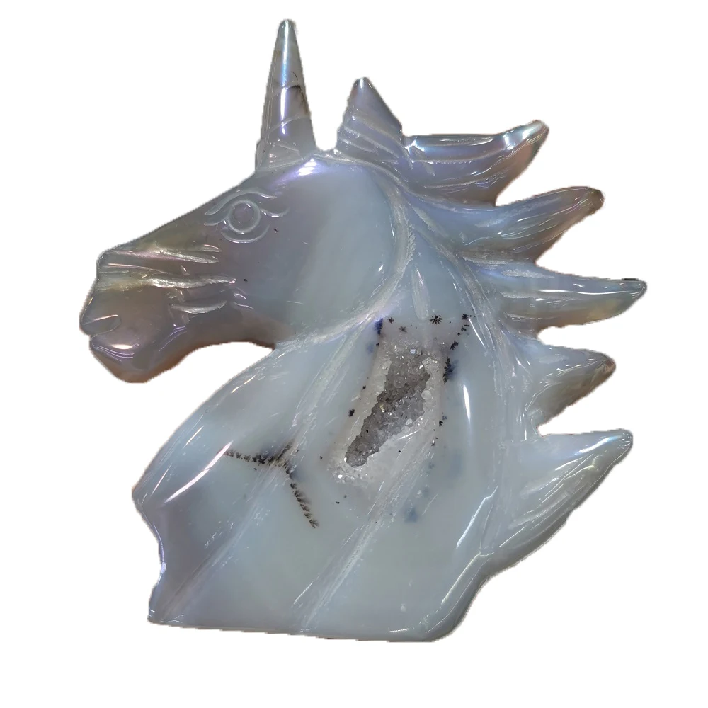 

Natural Agate Geode Wizard Apple Sun Plating Unicorn Quartz Carved Meditation Polished Stones Reiki Healing Halloween Home Decor