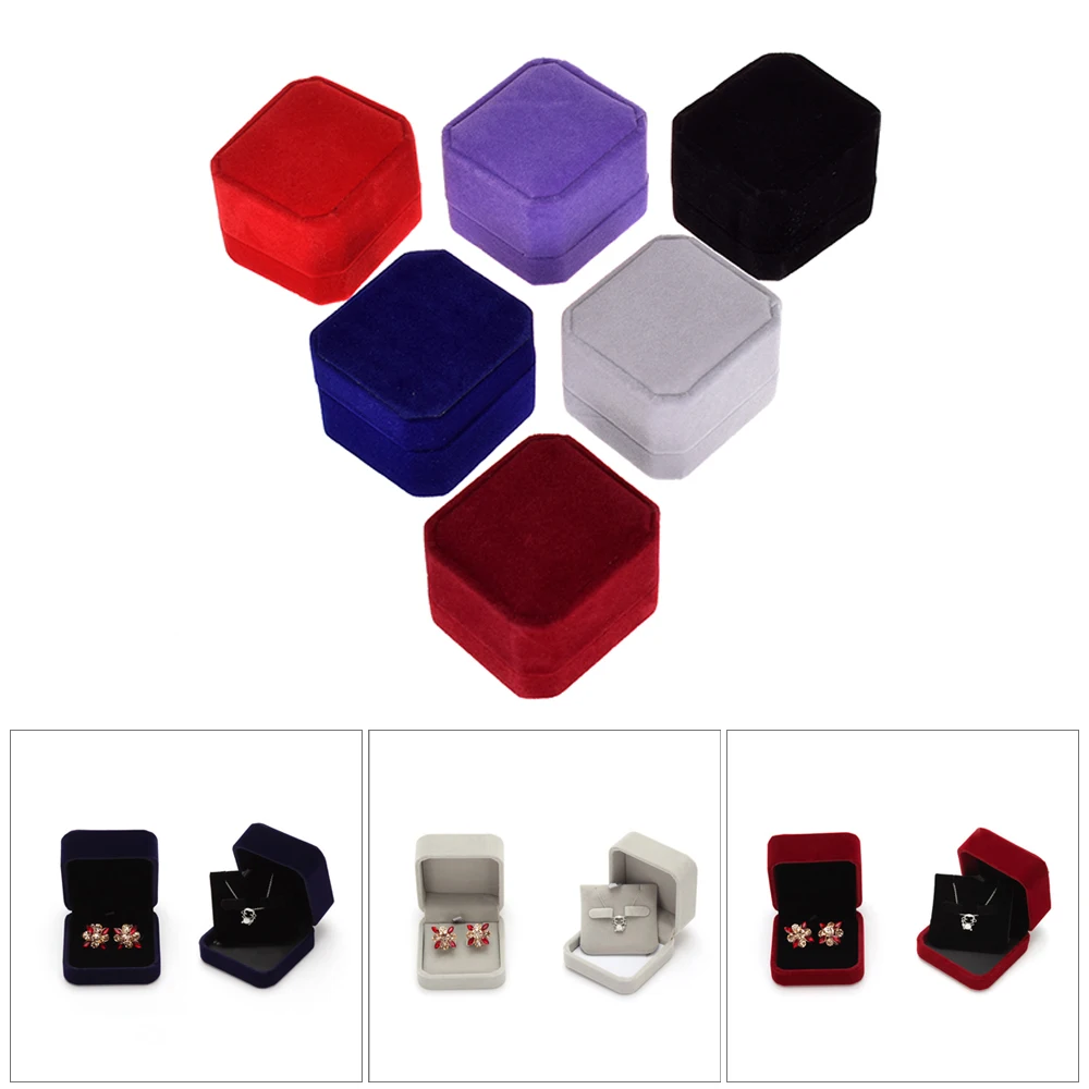 

2022 new Octagonal flannel ring box Velvet Jewelry Earring Ring Display Storage Organizer Square Box Case Gift