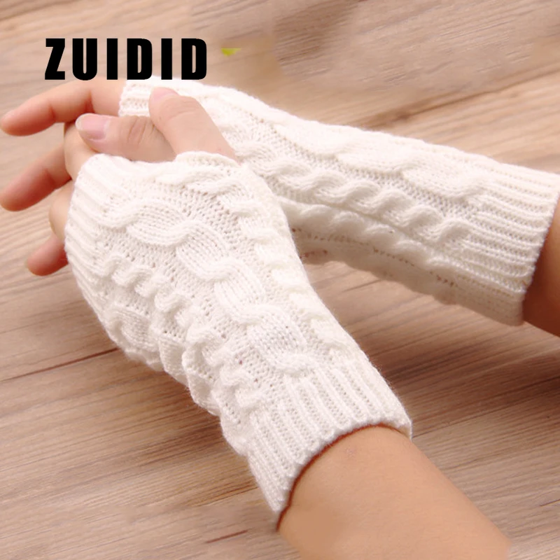 

1 пара модные осенне-зимние весенние теплые женские однотонные перчатки для девушек теплые длинные безпальцевые рождественские вязаные ше...