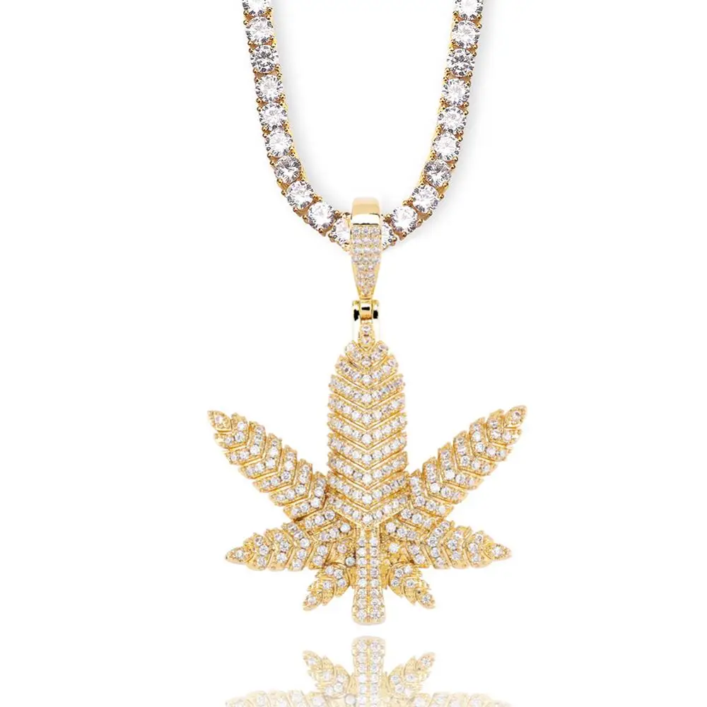 Новый Кленовый лист в трех цветах ледяной кулон ожерелье с фианитом Блестящий