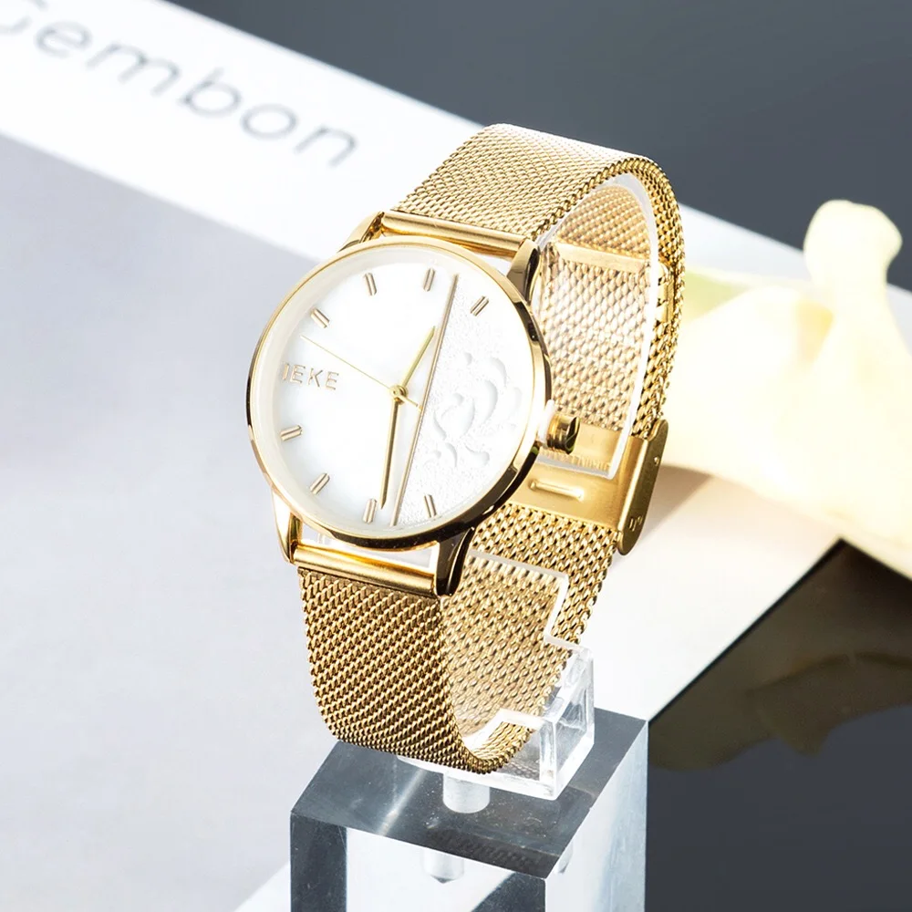 Fashion Women's Watch Bracelets Set Simple Mesh Strap Quartz Watch Steel and Pearl Bracelet With Gift Box For Girl's Ladies's