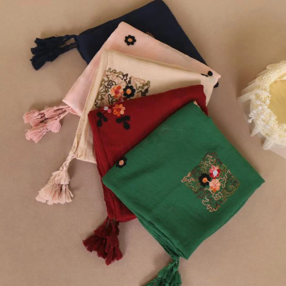 Роскошные хлопковые льняные шарфы одноцветные негабаритные длинные большие